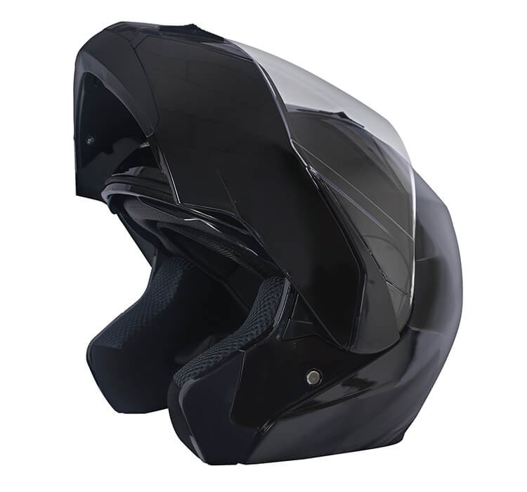 Vista diagonal de CASCO ABATIBLE JCH MOTOS / DOBLE VISOR / NEGRO MATE